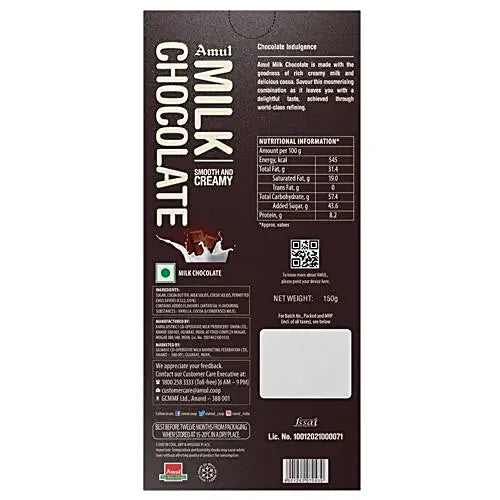 Amul Milk Chocolate - Smooth & Creamy, 150 g