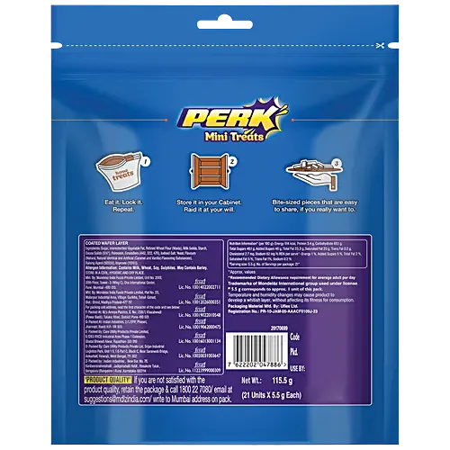 Cadbury Perk Chocolate Coated Wafer Home Treats, 115.5 g (21 pcs x 5.5 g each)