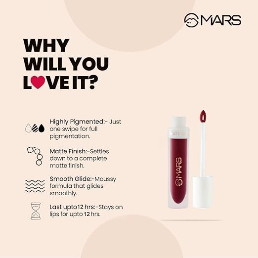 MARS Matte Liquid Lip Color | Long Lasting | Non-Transfer & Waterproof Lipstick for Women (4.5 ml) (19-Rock The Nude)