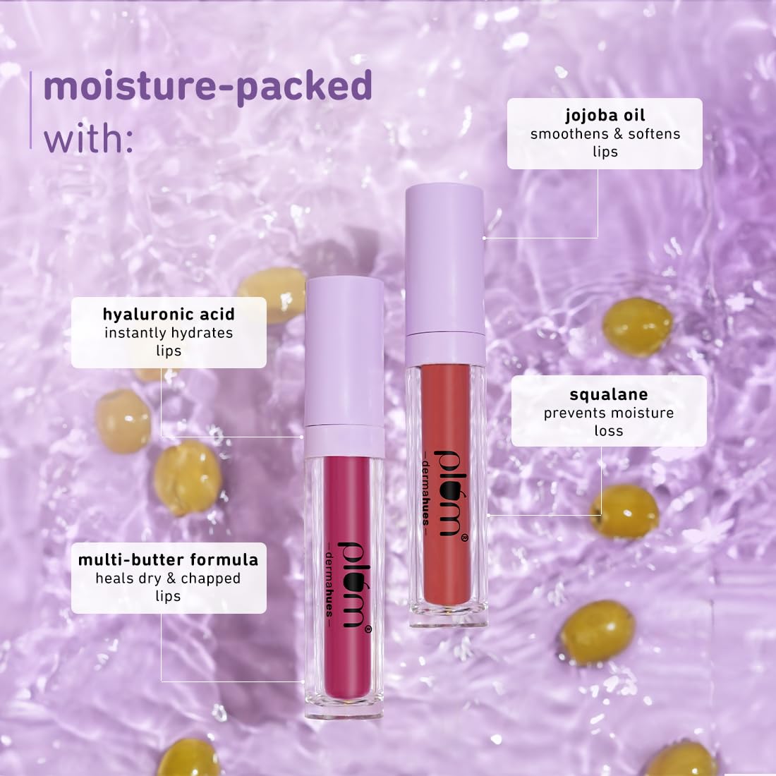 Plum Glassy Glaze Lip Lacquer - (Red My Mind) - 3-in-1 Lipstick + Lip Balm + Gloss, 4.5 Ml