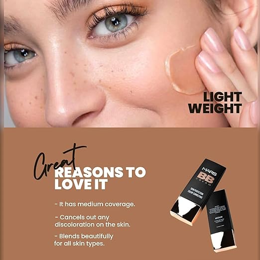 MARS BB Cream Lightweight Foundation | Blendable BB Cream | Colour Correcting (30 ml) (Tan)