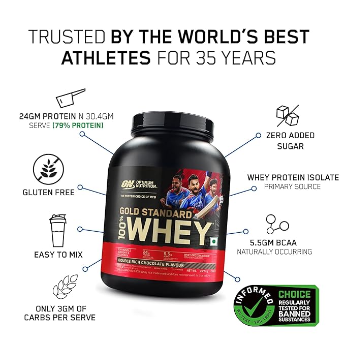 Optimum Nutrition (ON) Gold Standard 100% Whey Protein Powder (2.27 kg, Double Rich Chocolate)