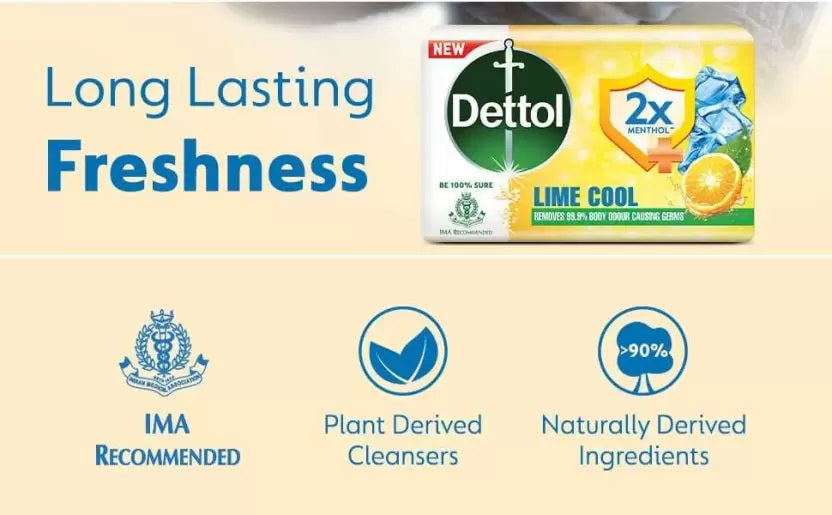 Dettol Lime Cool Bathing Soap Bar (60g) - 2x Menthol Long Lasting