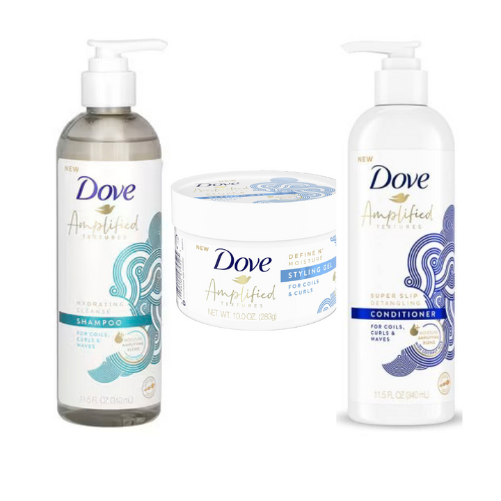 Dove Amplified Textures Kit - Hydrating Shampoo, Detangling Conditioner & Styling Gel