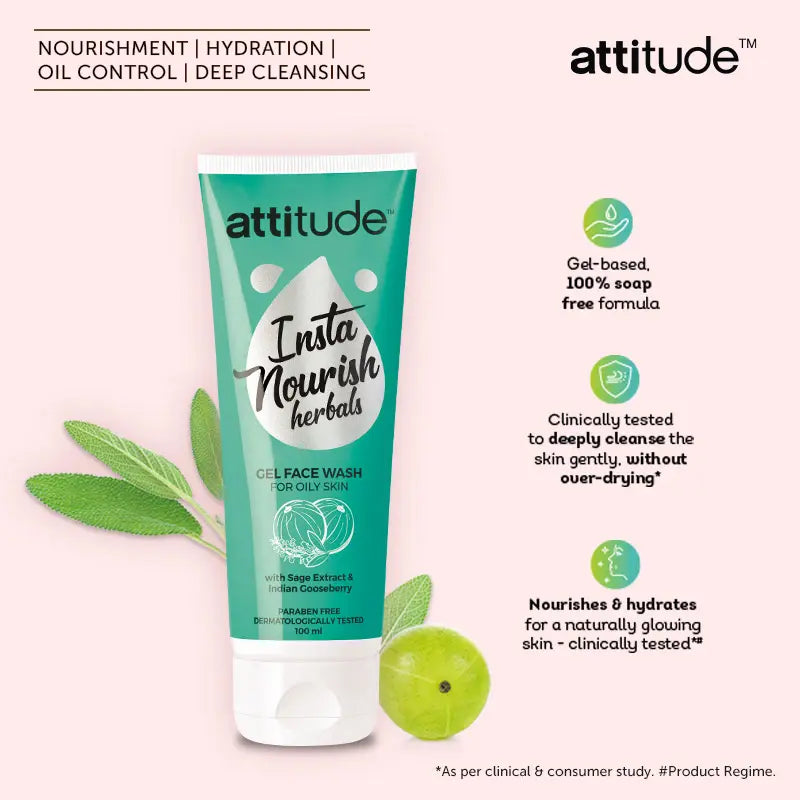 AMWAY Attitude Insta Nourish Herbals Gel Face Wash – Refreshing Cleanse 100ml