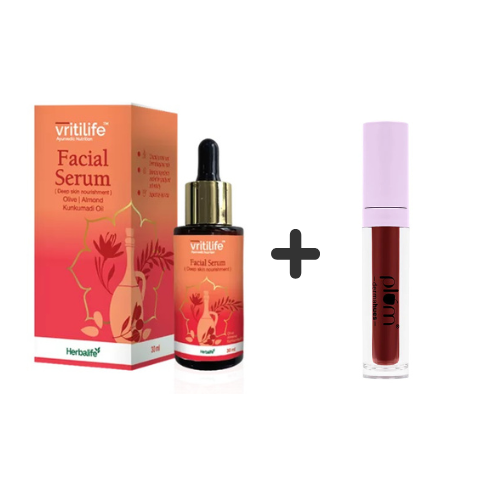 Herbalife Vritilife Facial Serum (30 ML) FREE- Plum Glassy Glaze Lip Lacquer - (Red My Mind) – 3-in-1 Lipstick, Lip Balm & Gloss