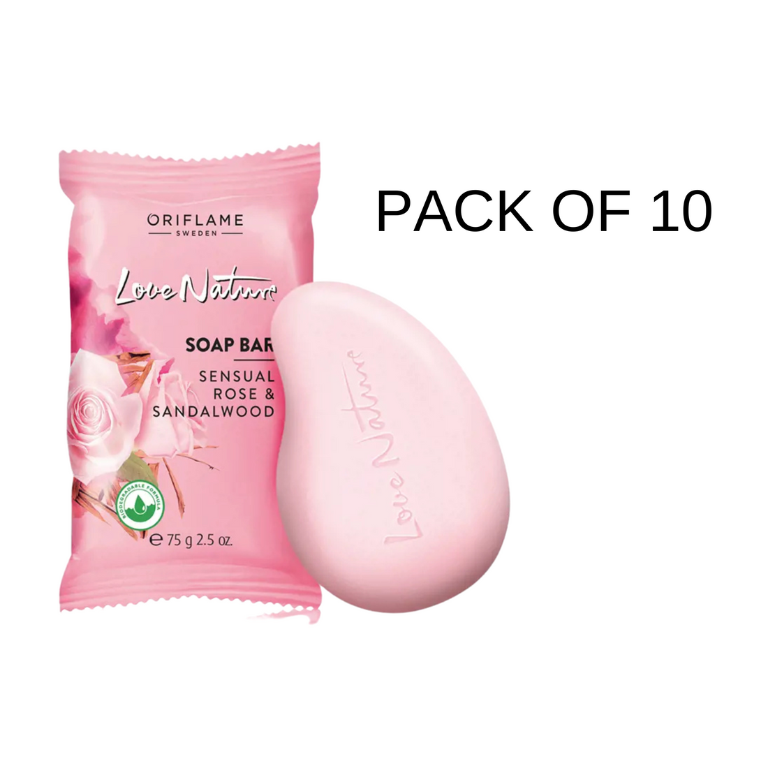 Oriflame Love Nature Soap Bar | Sandalwood & Organic Rose for Luxurious Skin Care - 75g X 10N