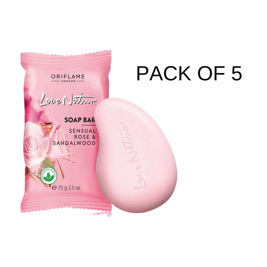Oriflame Love Nature Soap Bar | Sandalwood & Organic Rose for Luxurious Skin Care - 75g X 5N