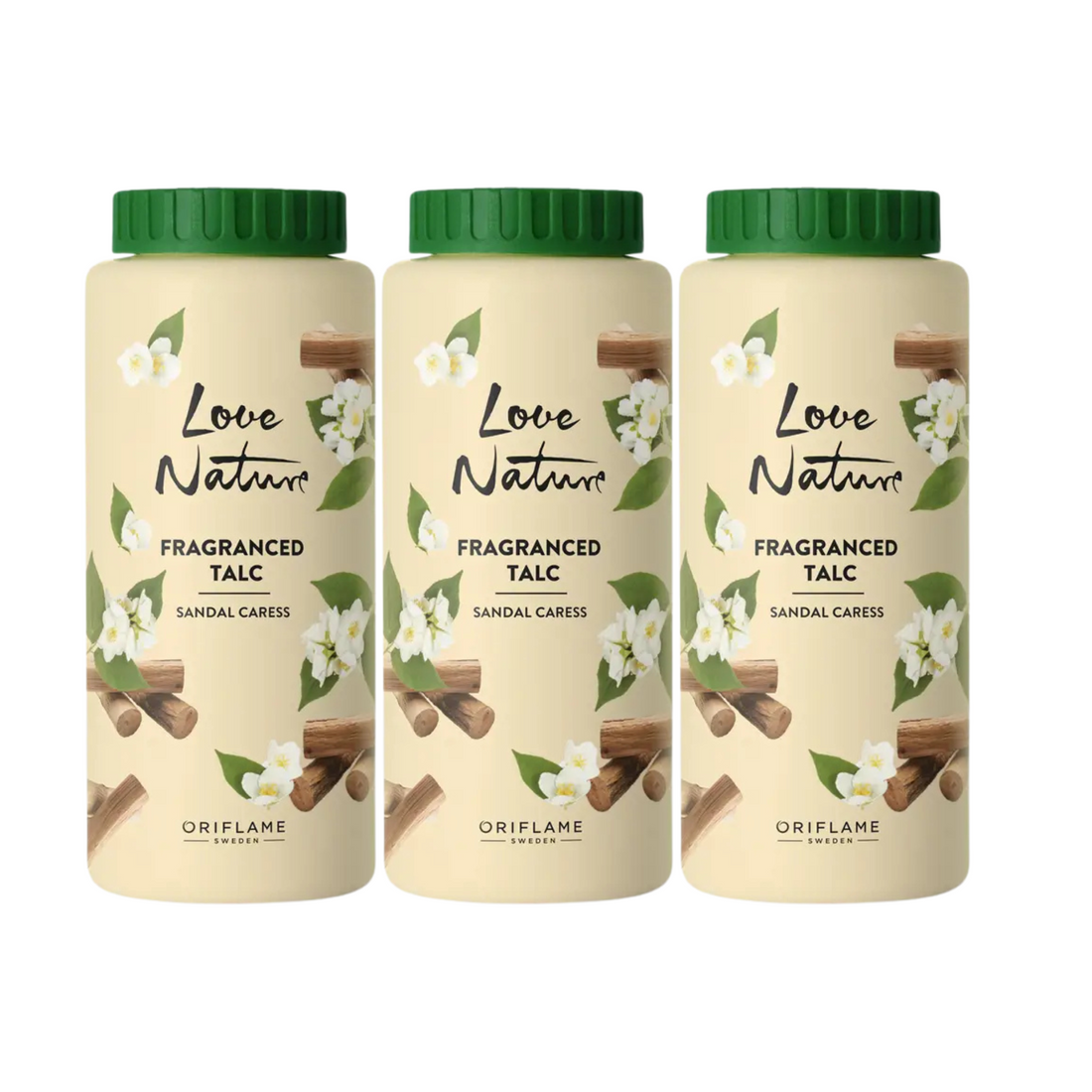 ORIFLAME Love Nature Fragranced Talc Sandal Caress | Soothing Freshness with Elegant Aroma - 100g - Pack of 3