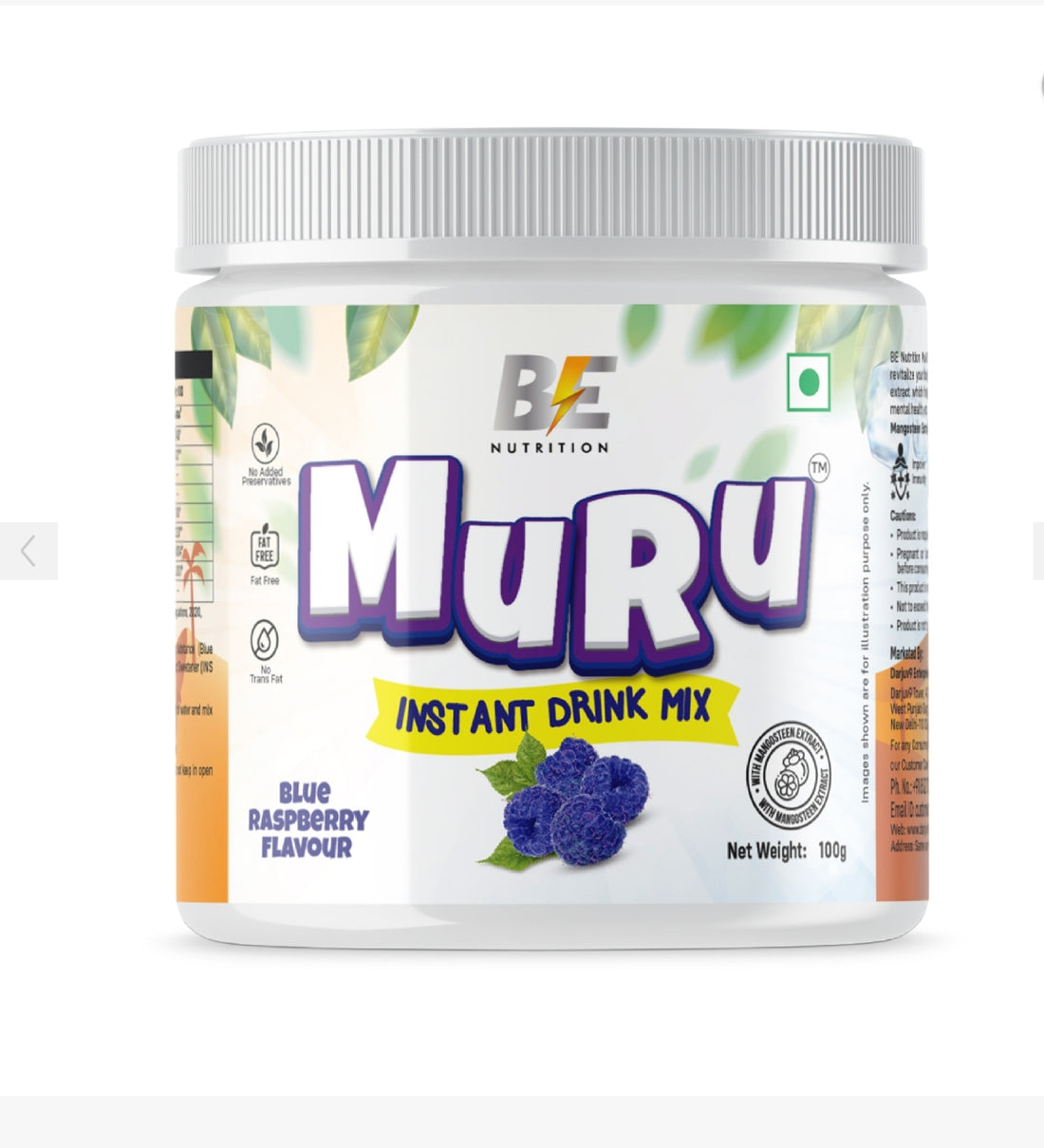 BE Nutrition Muru Instant Drink Mix - Blue Raspberry (100g)