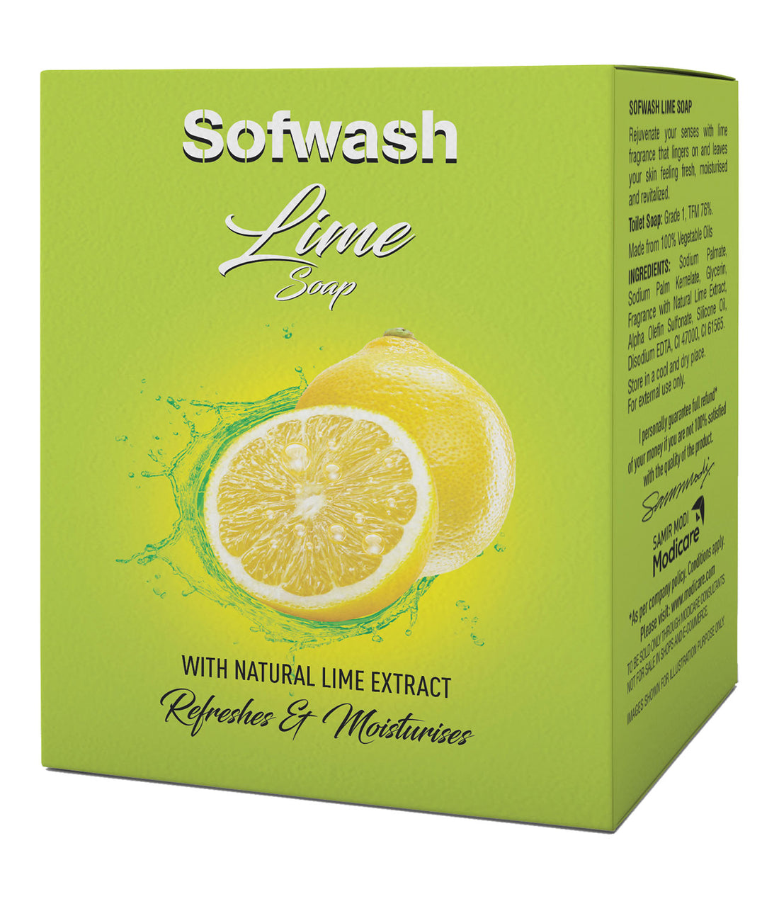 MODICARE Sofwash Lime Soap: Refreshing Clean with an Uplifting Citrus Scent 4 Unit x 75 g each-(PACK OF 2)