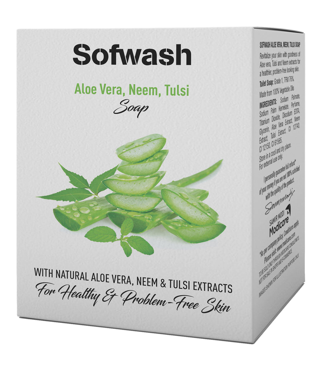MODICARE Sofwash Aloe Vera, Neem & Tulsi Soap: Natural Care for Soothed & Healthy Skin (4 Unit x 75 g each )