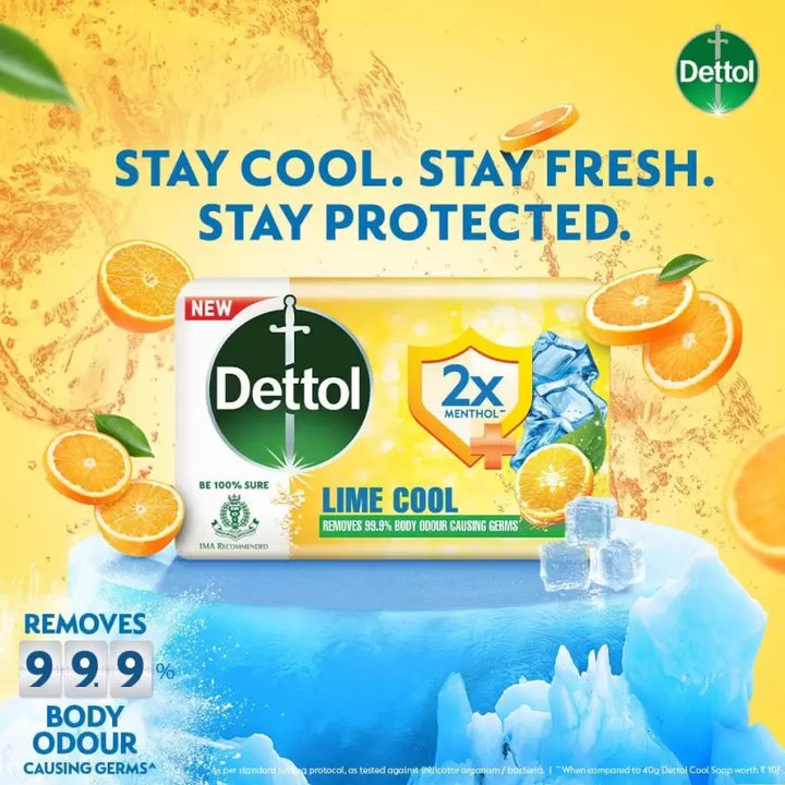 Dettol Lime Cool Bathing Soap Bar (60g) - 2x Menthol Long Lasting