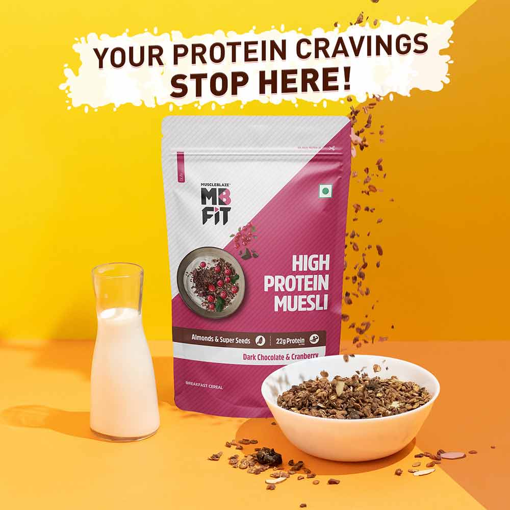 MuscleBlaze High Protein Muesli, 400 g, Dark Chocolate & Cranberry