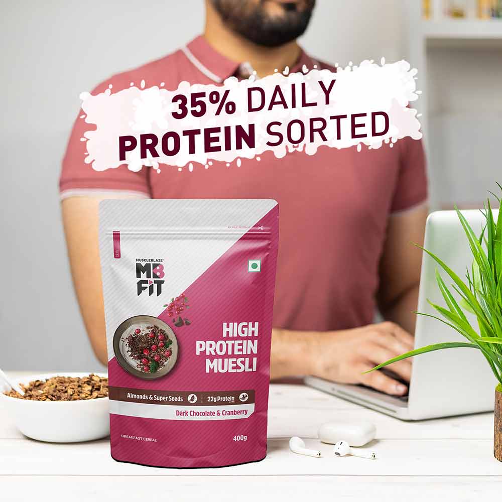 MuscleBlaze High Protein Muesli, 400 g, Dark Chocolate & Cranberry