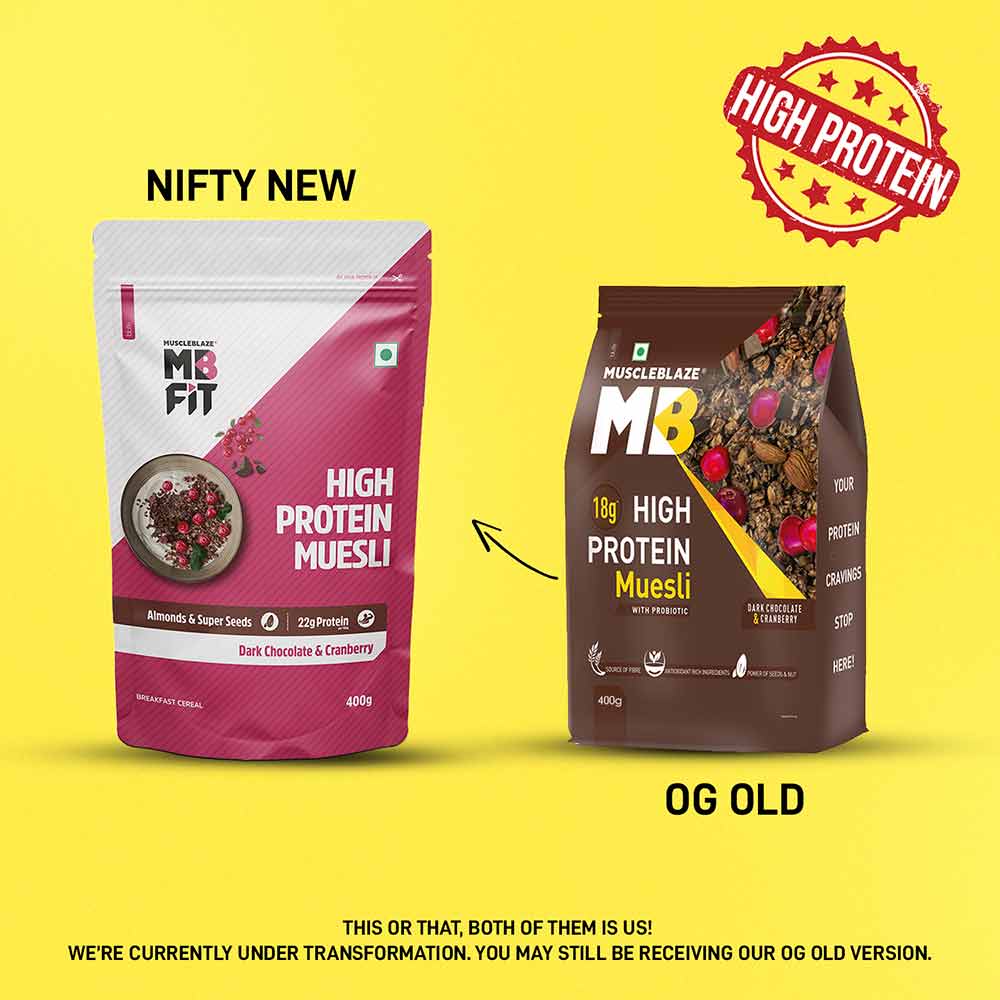 MuscleBlaze High Protein Muesli, 400 g, Dark Chocolate & Cranberry