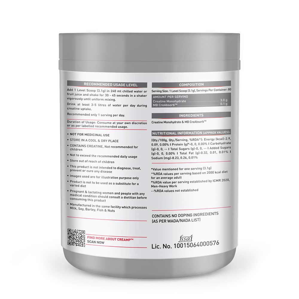 MuscleBlaze Creatine Monohydrate, 250g - Micronized - Unflavoured