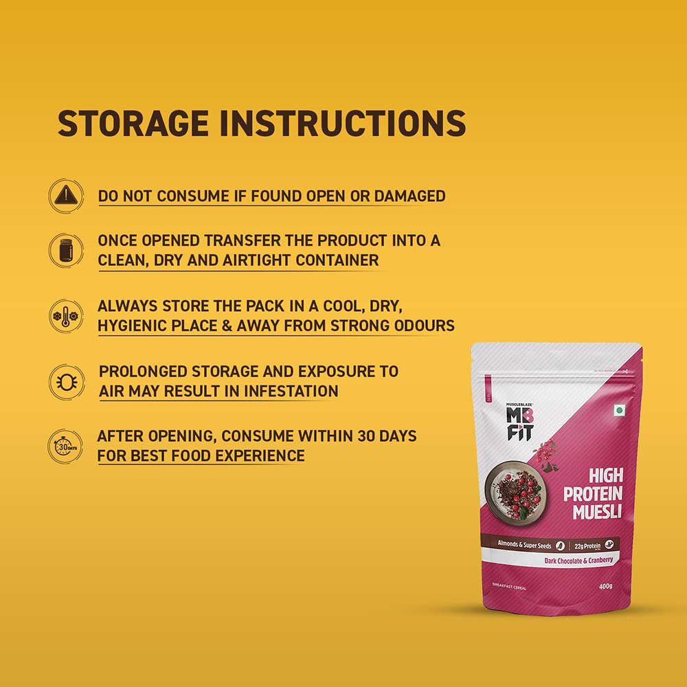 MuscleBlaze High Protein Muesli, 400 g, Dark Chocolate & Cranberry