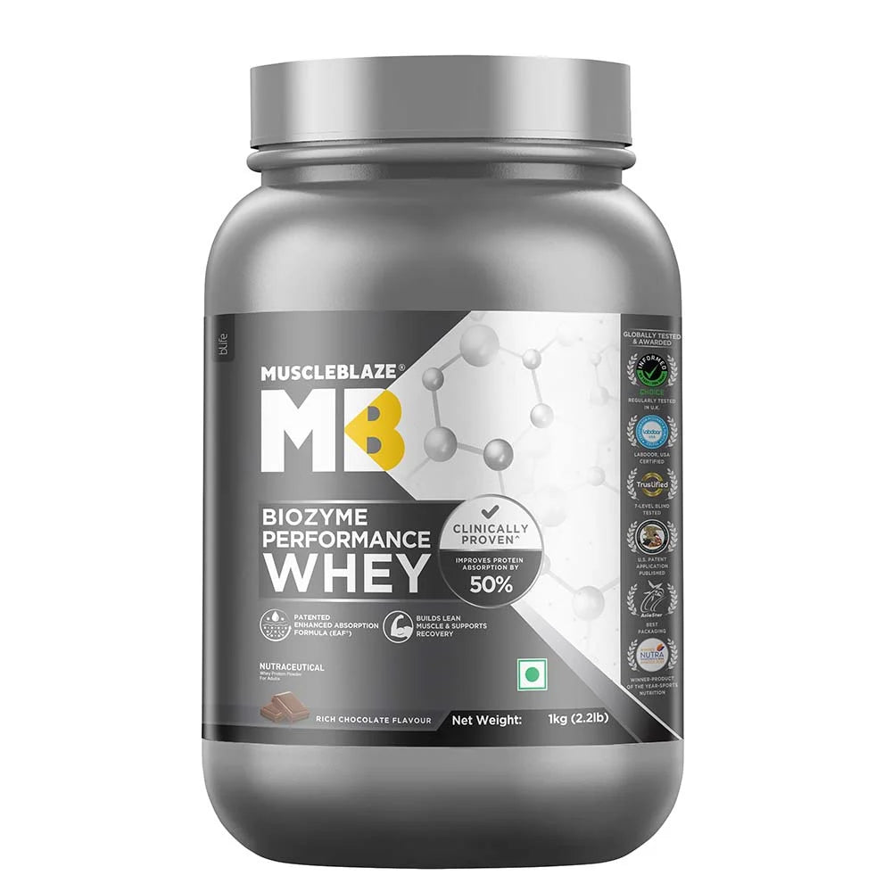 MuscleBlaze Biozyme Performance Whey, 1 kg - Rich Chocolate