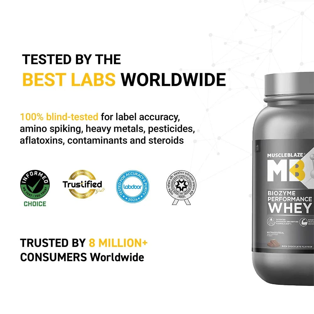 MuscleBlaze Biozyme Performance Whey, 1 kg - Rich Chocolate