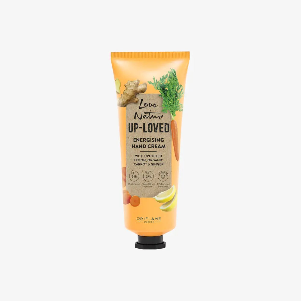 ORIFLAME Love Nature Up-Loved Energising Hand Cream with Upcycled Lemon, Organic Carrot & Ginger – Sustainable Hand Care (75 ML)