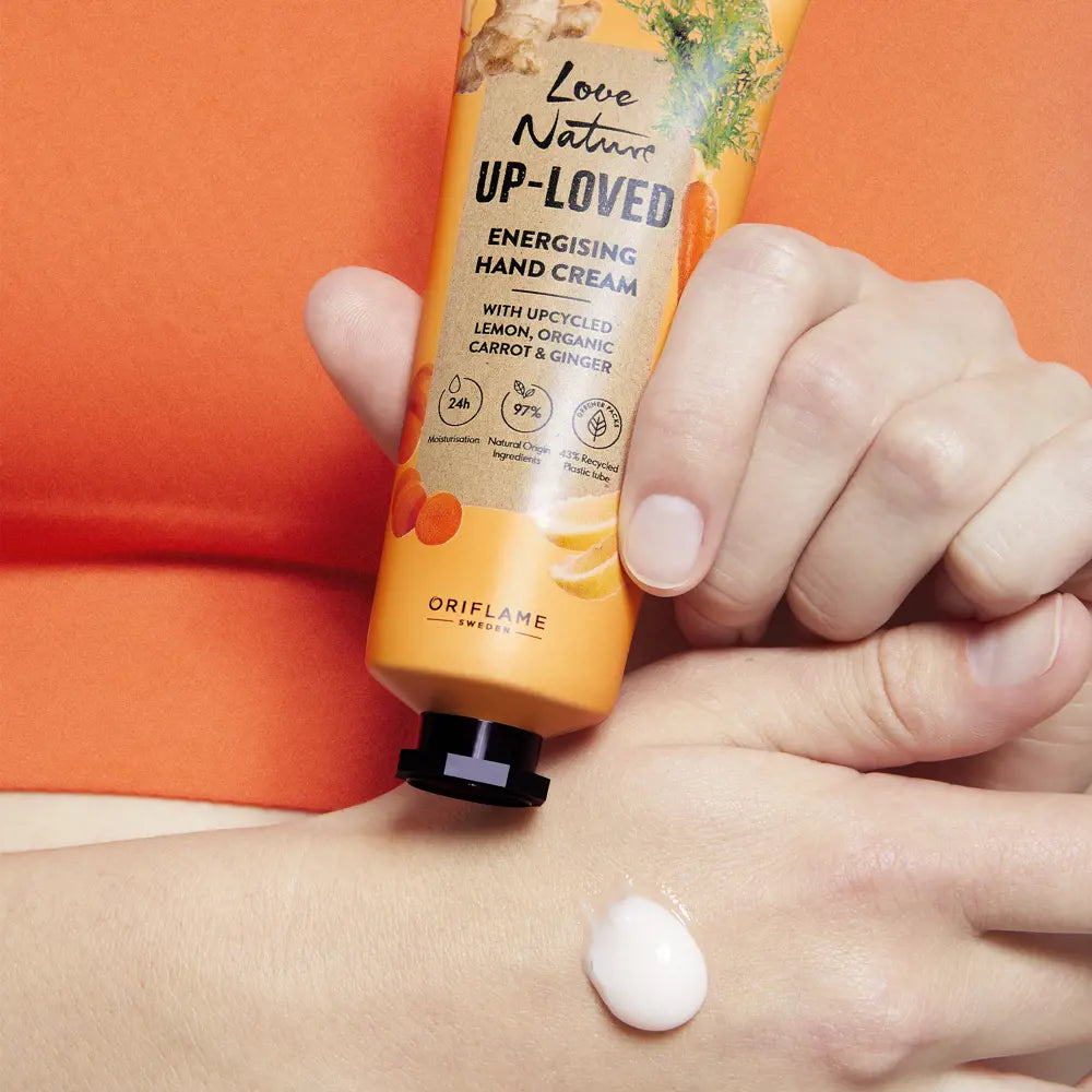 ORIFLAME Love Nature Up-Loved Energising Hand Cream with Upcycled Lemon, Organic Carrot & Ginger – Sustainable Hand Care (75 ML)