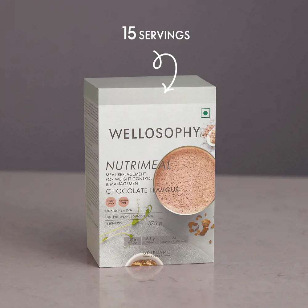 ORIFLAME Wellosophy NutriMeal Chocolate Flavour – Delicious & Nutritious Meal Replacement (375 g)