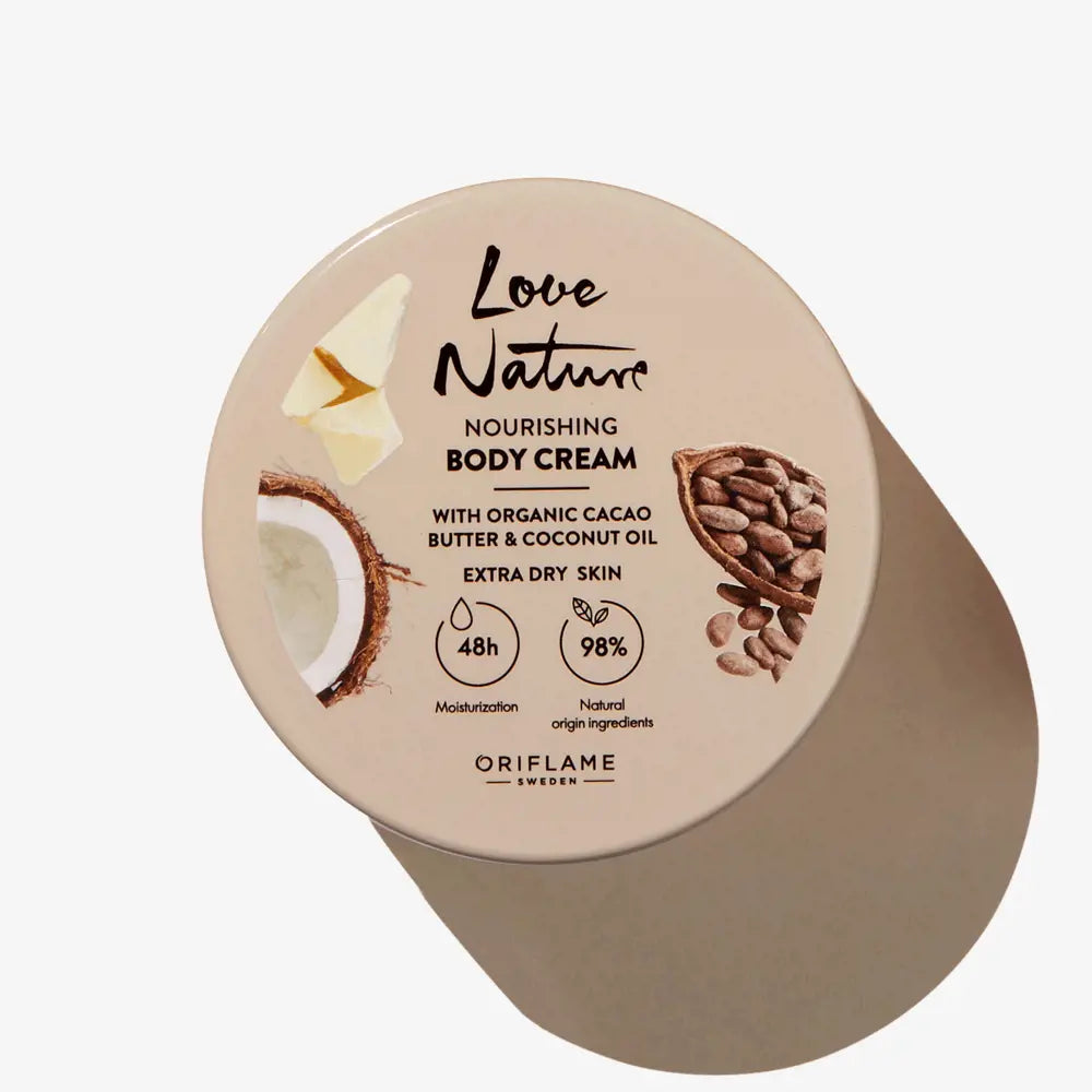 Oriflame Love Nature Nourishing Body Cream | Organic Cacao Butter & Coconut Oil for Silky, Hydrated Skin - 200 ML