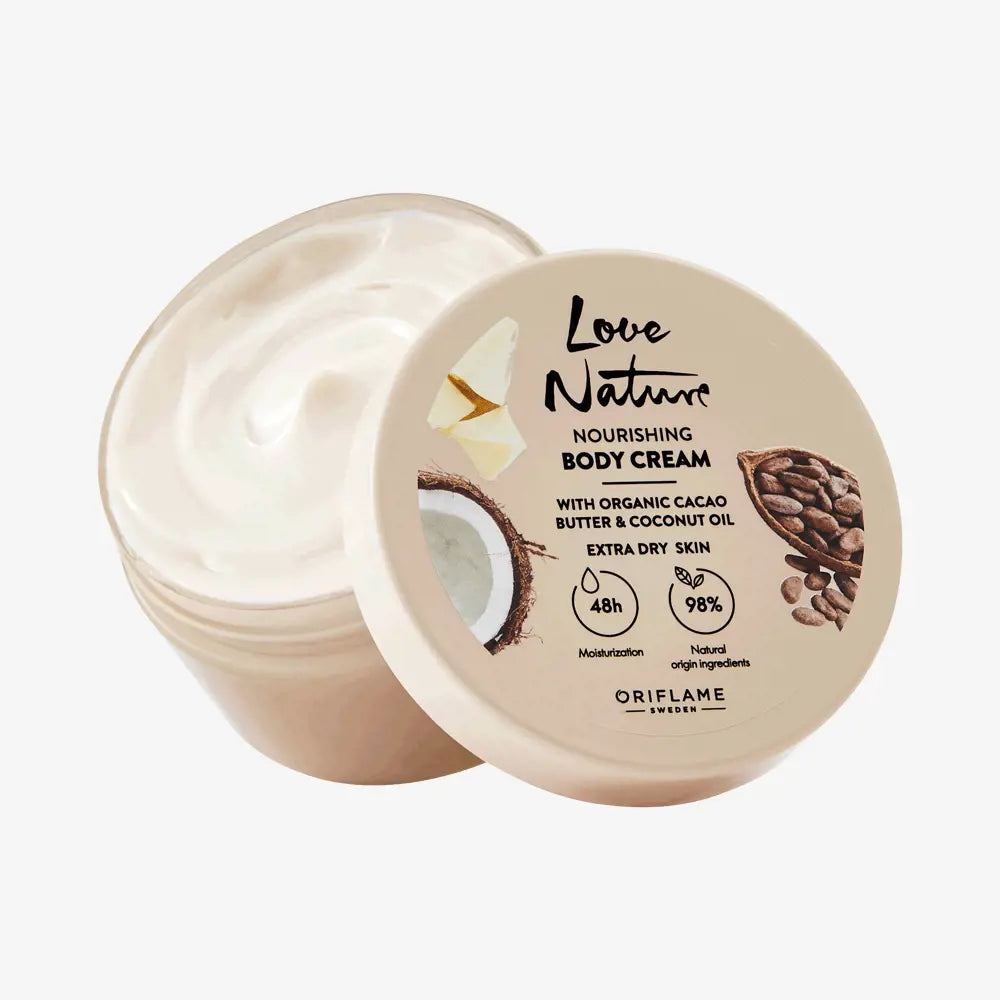 Oriflame Love Nature Nourishing Body Cream | Organic Cacao Butter & Coconut Oil for Silky, Hydrated Skin - 200 ML