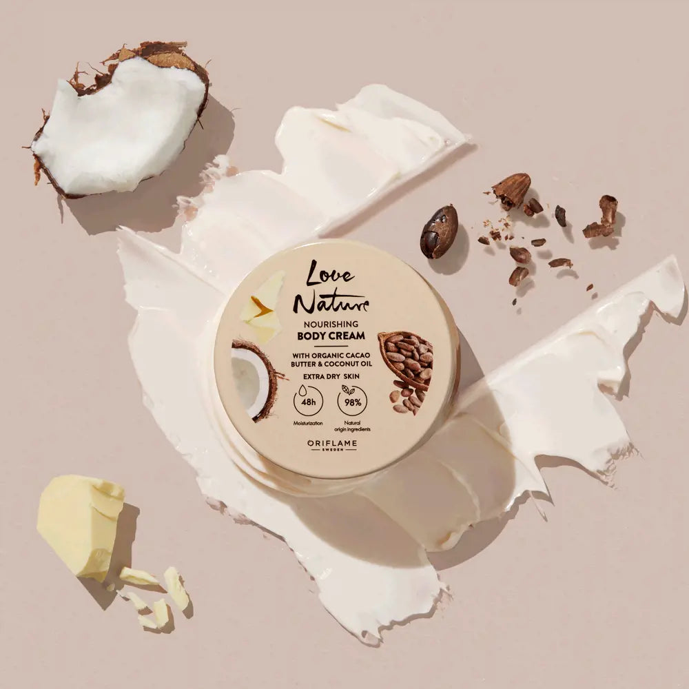 Oriflame Love Nature Nourishing Body Cream | Organic Cacao Butter & Coconut Oil for Silky, Hydrated Skin - 200 ML