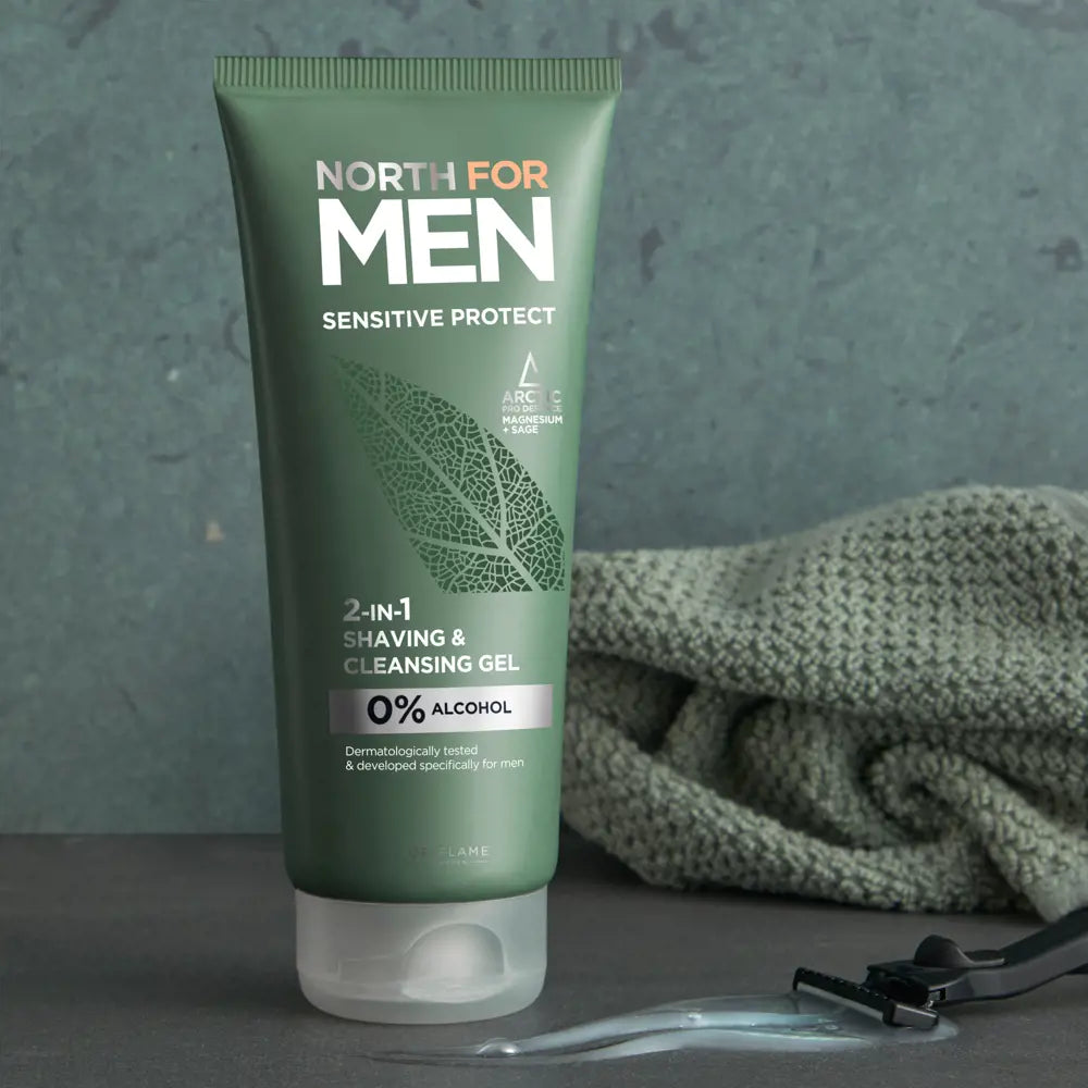 ORIFLAME  North for Men Sensitive Protect 2-in-1 Shaving & Cleansing Gel | Gentle Care for Smooth, Clean Skin-200ml