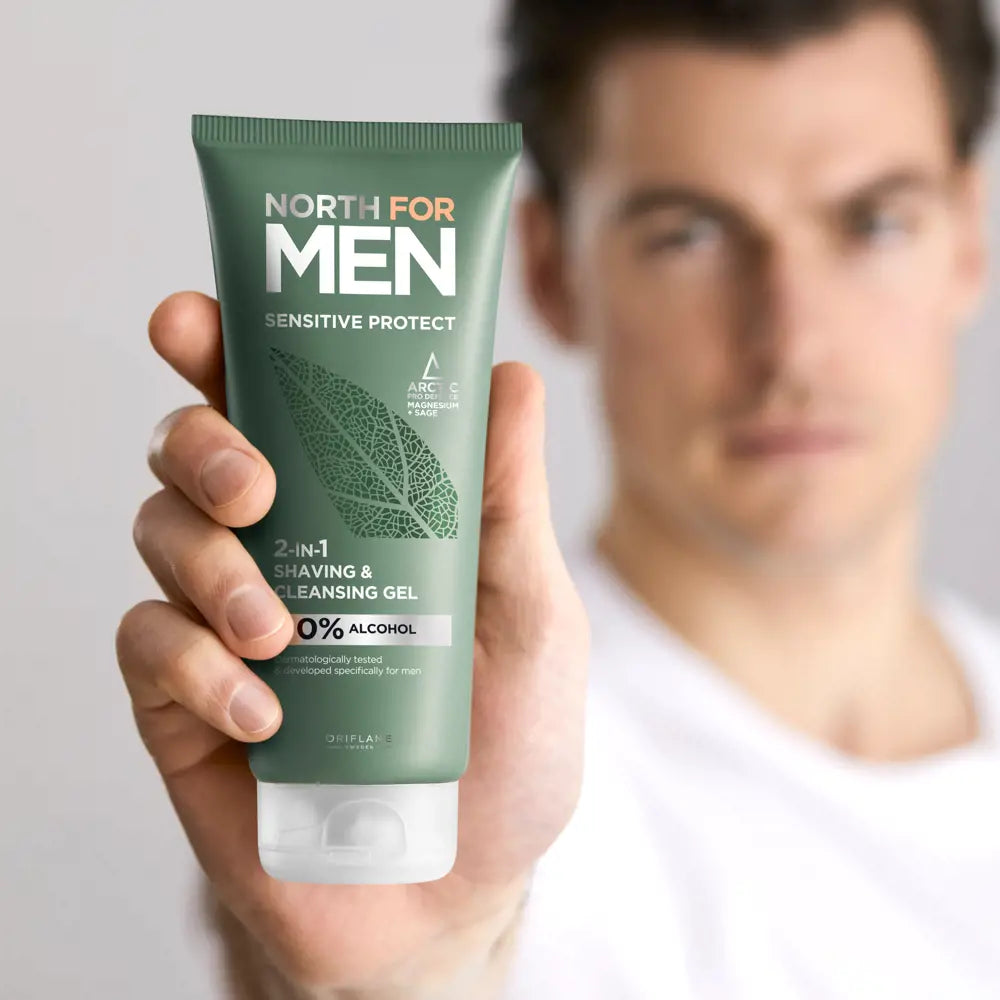 ORIFLAME  North for Men Sensitive Protect 2-in-1 Shaving & Cleansing Gel | Gentle Care for Smooth, Clean Skin-200ml
