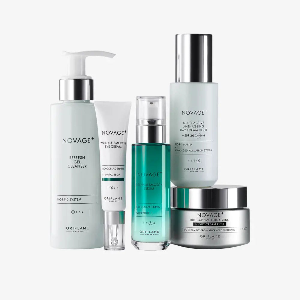 ORIFLAME Novage+ Wrinkle Smooth Routine – Comprehensive Anti-Ageing Care (5 Pcs)