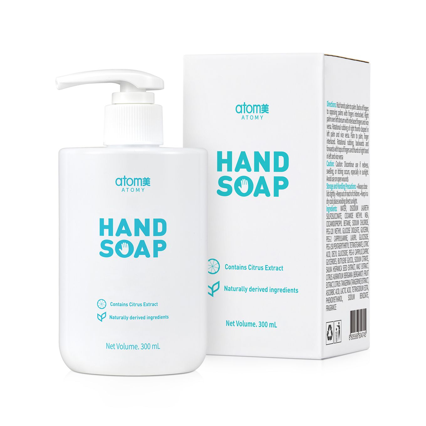 Atomy Hand Soap (300ml) – 98% Natural Plant-Derived Liquid Hand Wash with Orange, Tangerine & Palm Extracts for Soft, Hydrated Hands