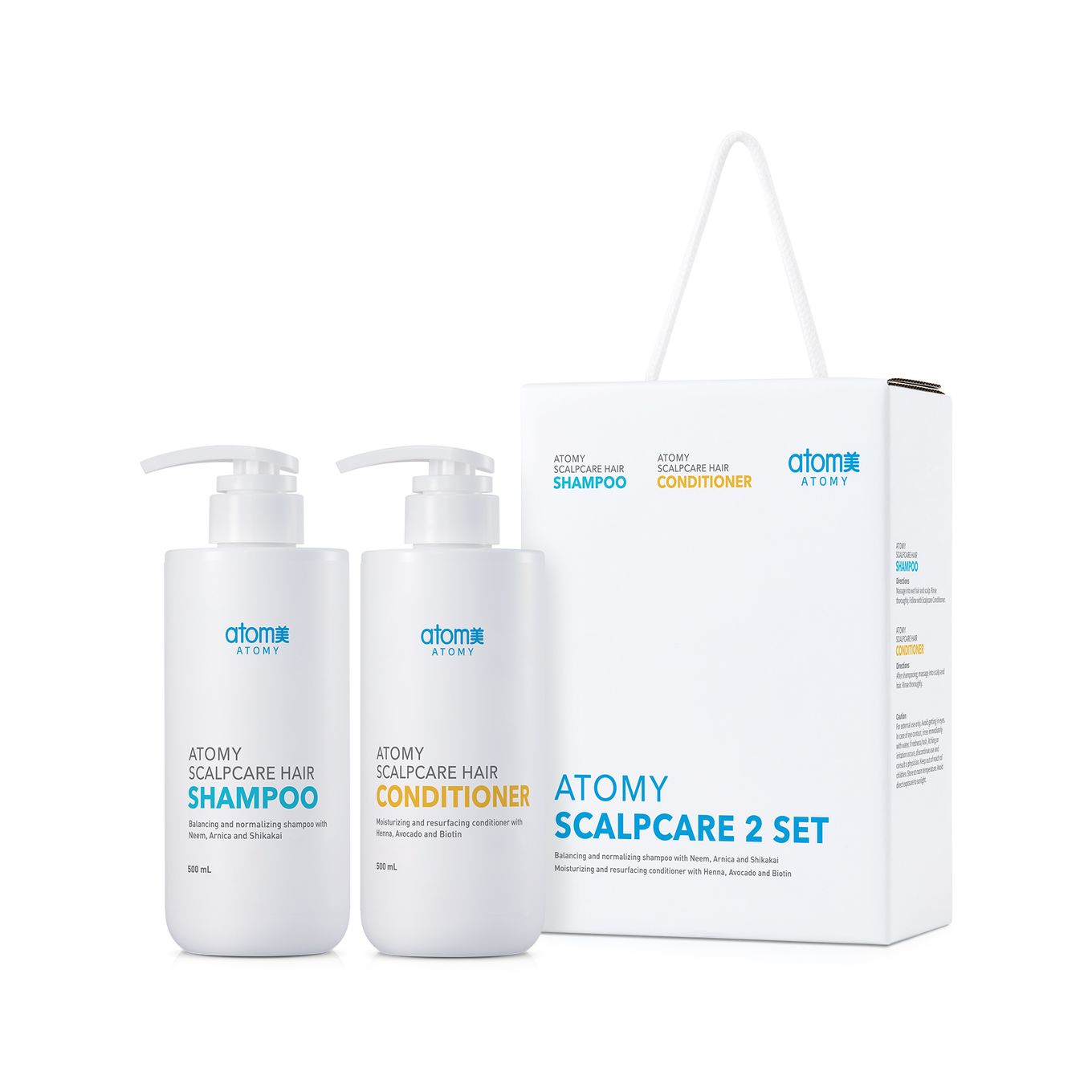 Atomy Scalpcare 2-Set (Shampoo 500ml + Conditioner 500ml) – Ayurvedic Scalp Scaling & Nourishing Duo with Neem, Shikakai, Arnica & Biotin